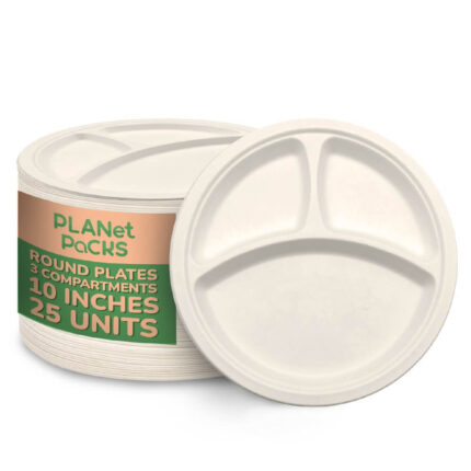 Bagasse White Round Disposable Plate - 10" inch - Pack of 25