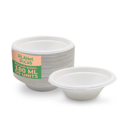 Bagasse White Round Disposable Bowl - 180ml - Pack of 50