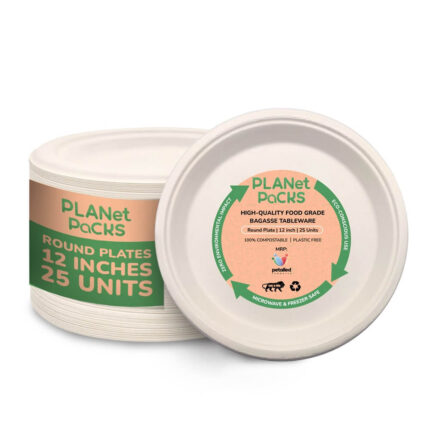 Bagasse White Round Disposable Plate - 12" inch - Pack of 25